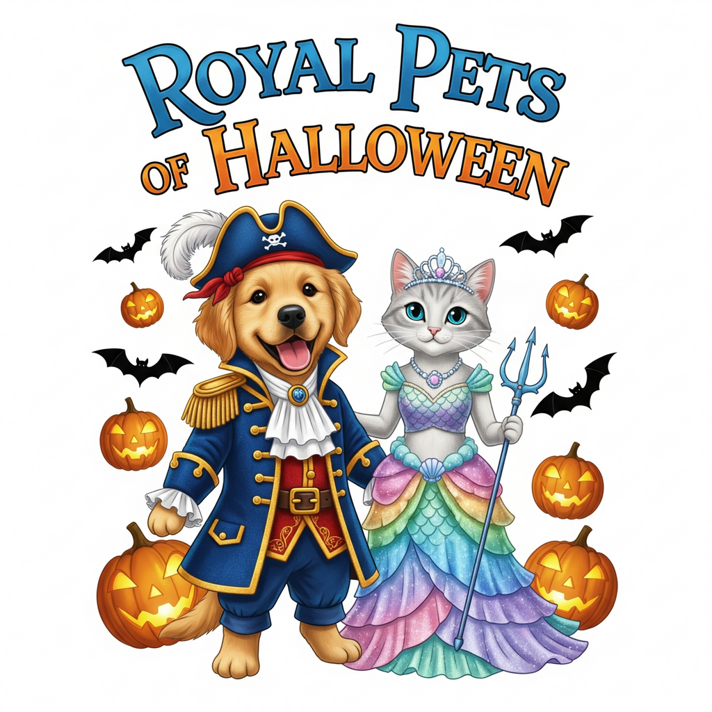 Royal Pets of Halloween Clipart & Wall Art Pack | Cute Pet Kings & Queens 👑🐾 (10 Designs)