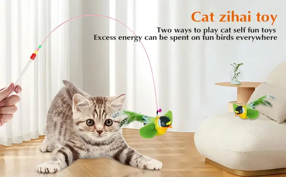 Chirping Bird Cat Toy – Interactive Hanging Plush for Hunting & Play