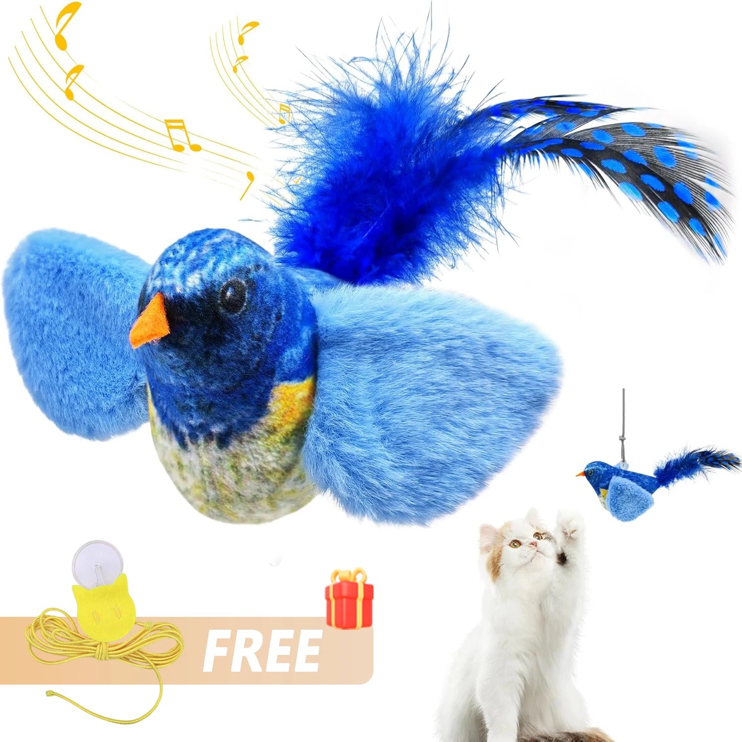 Chirping Bird Cat Toy – Interactive Hanging Plush for Hunting & Play