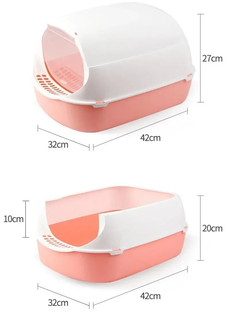 Semi-Enclosed Cat Litter Box – Splashproof Kitty Toilet Tray