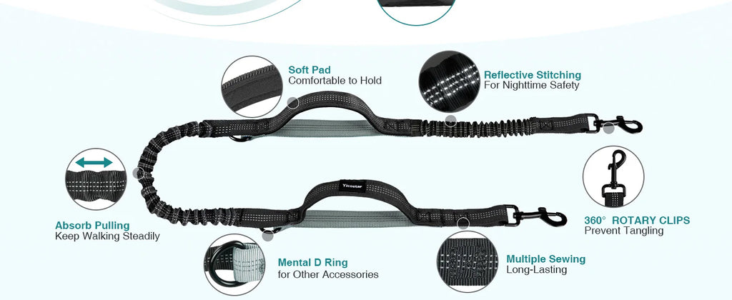 Double Hands Free Dog Leash – Bungee Waist Leash for Two Dogs