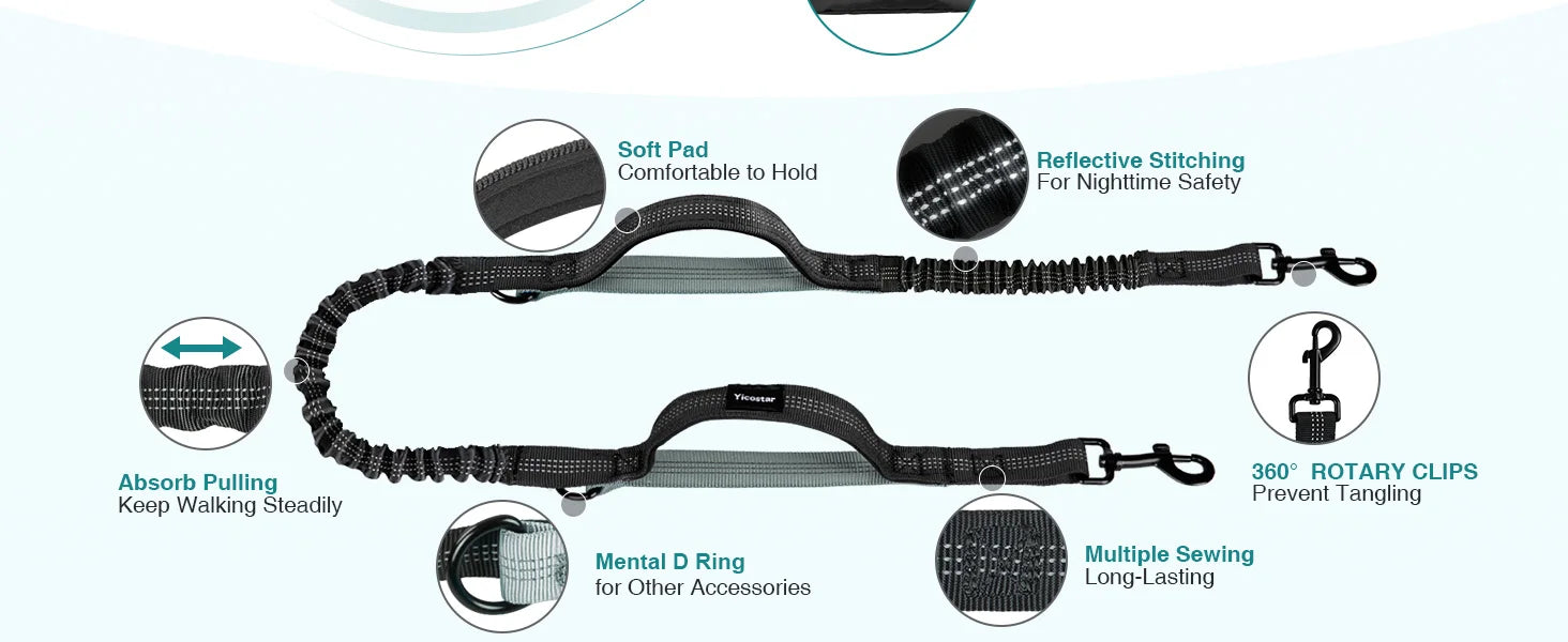 Double Hands Free Dog Leash – Bungee Waist Leash for Two Dogs