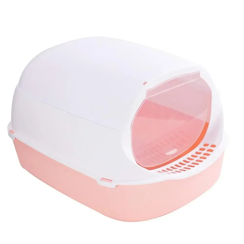 Semi-Enclosed Cat Litter Box – Splashproof Kitty Toilet Tray