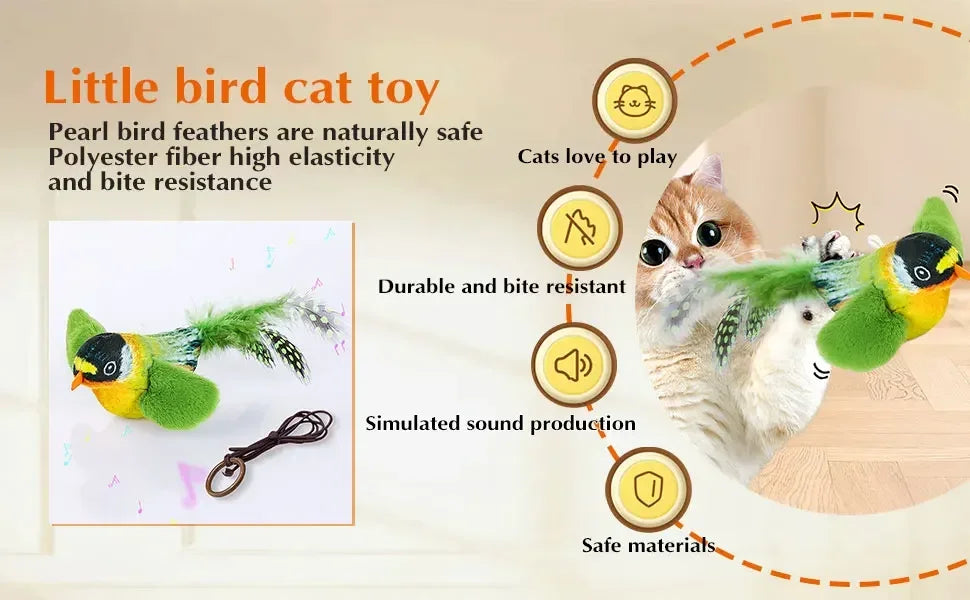 Chirping Bird Cat Toy – Interactive Hanging Plush for Hunting & Play