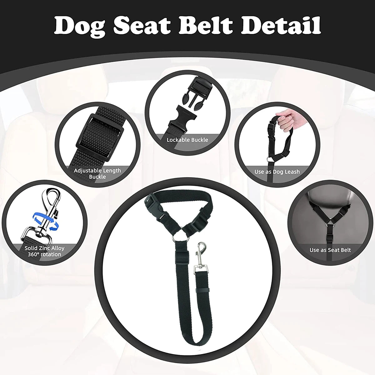 Adjustable Nylon Dog Seat Belt  –  Car Safety Restraint
