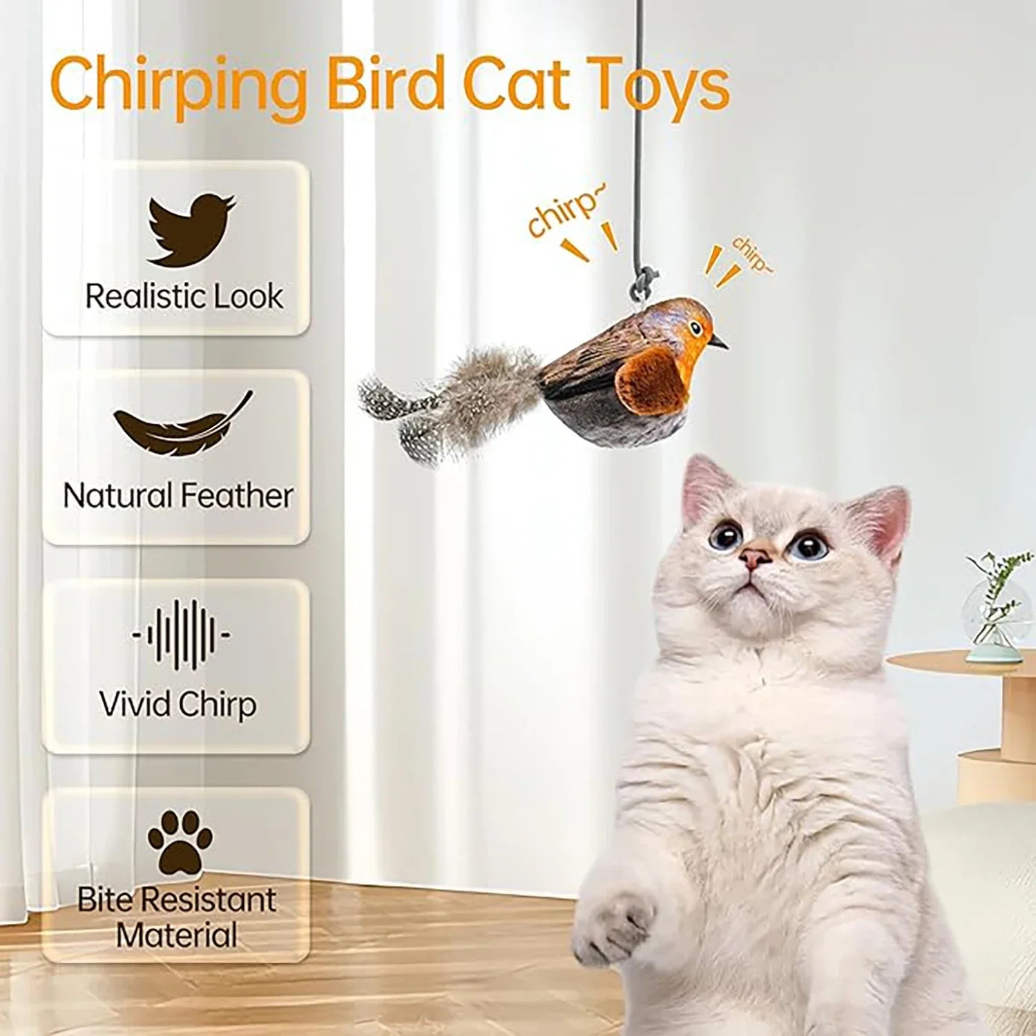 Chirping Bird Cat Toy – Interactive Hanging Plush for Hunting & Play