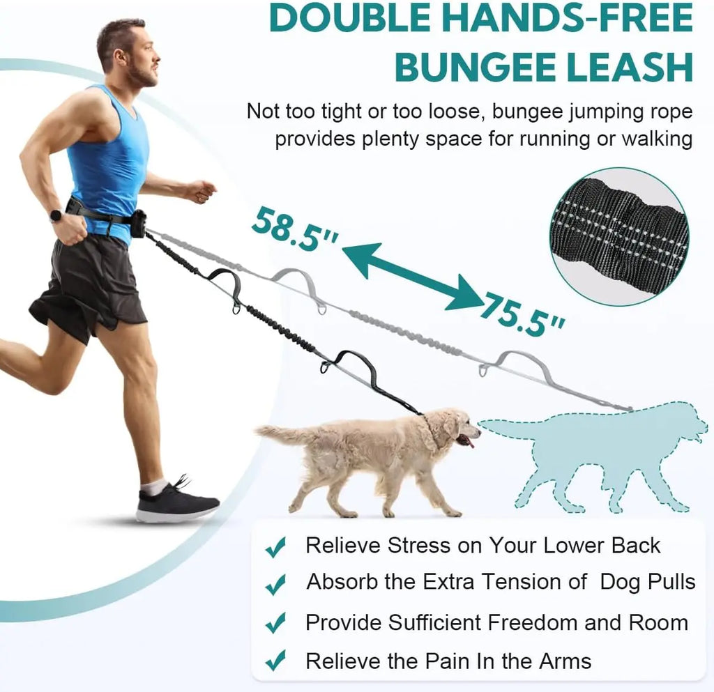 Double Hands Free Dog Leash – Bungee Waist Leash for Two Dogs