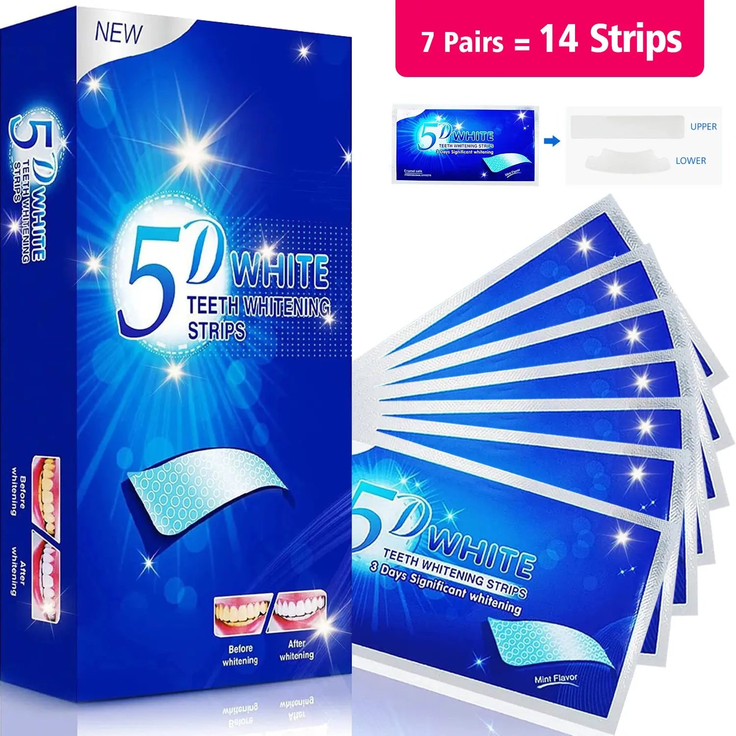 5D White Teeth Whitening Strips For Fast Visible Results