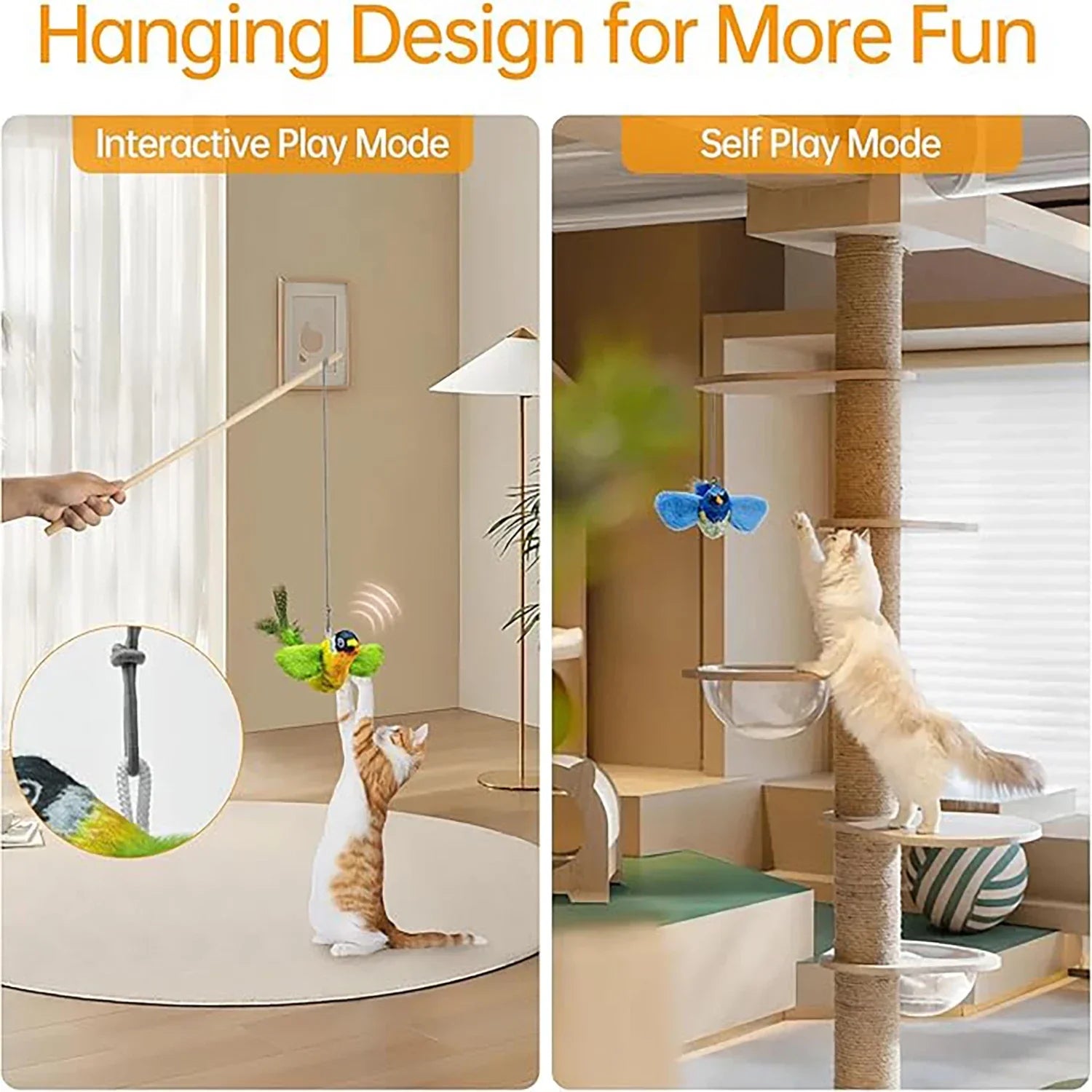 Chirping Bird Cat Toy – Interactive Hanging Plush for Hunting & Play