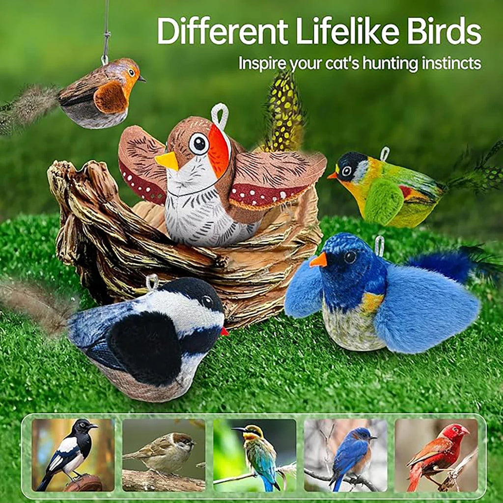 Chirping Bird Cat Toy – Interactive Hanging Plush for Hunting & Play