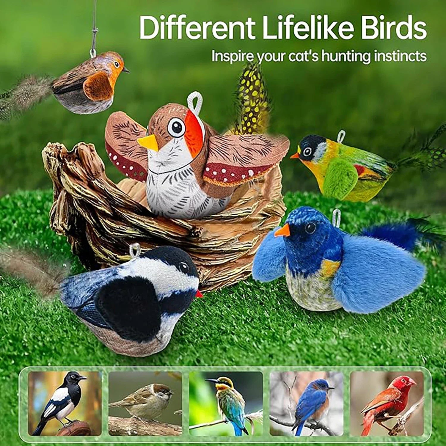 Chirping Bird Cat Toy – Interactive Hanging Plush for Hunting & Play