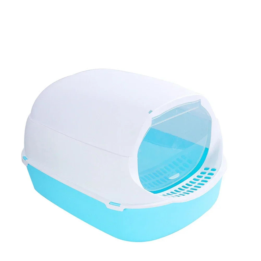 Semi-Enclosed Cat Litter Box – Splashproof Kitty Toilet Tray