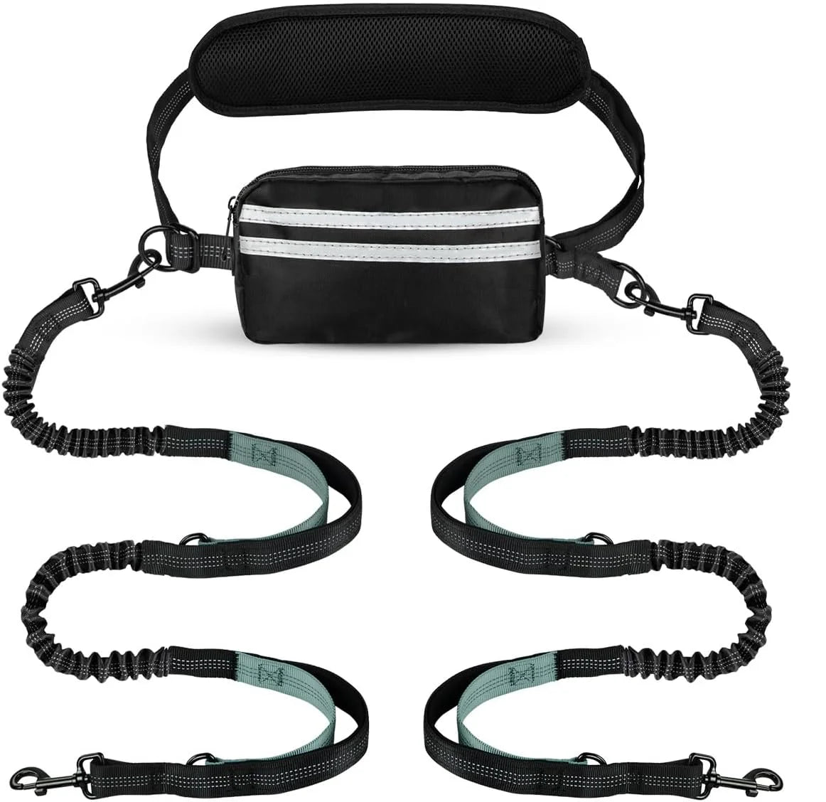 Double Hands Free Dog Leash – Bungee Waist Leash for Two Dogs