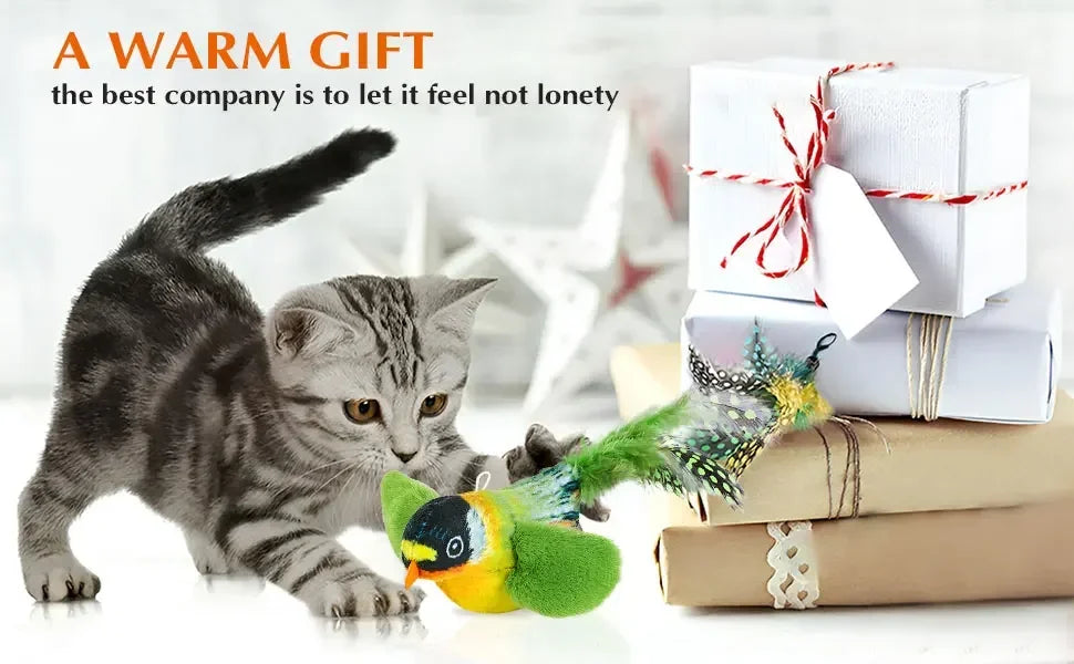 Chirping Bird Cat Toy – Interactive Hanging Plush for Hunting & Play
