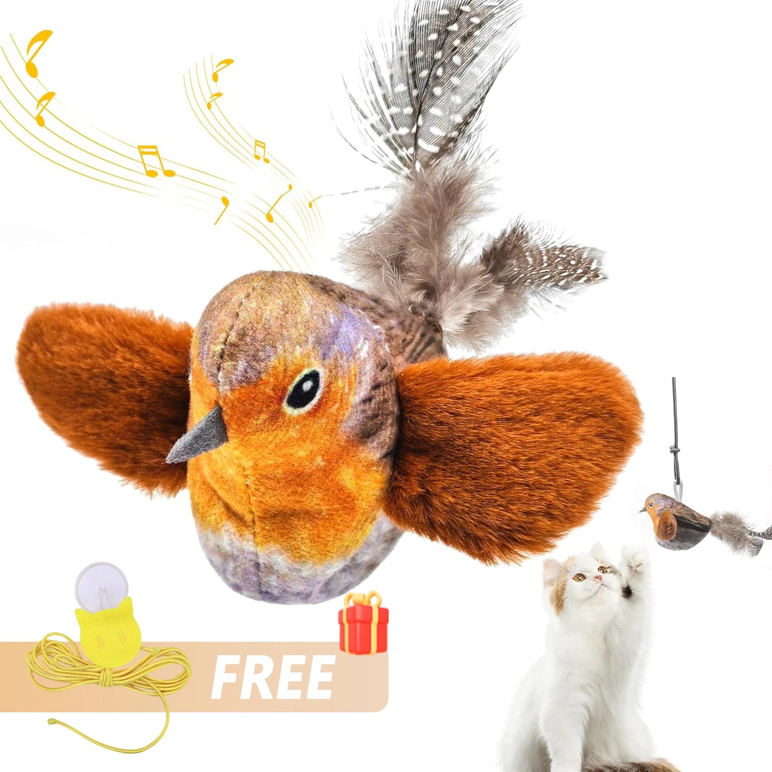 Chirping Bird Cat Toy – Interactive Hanging Plush for Hunting & Play