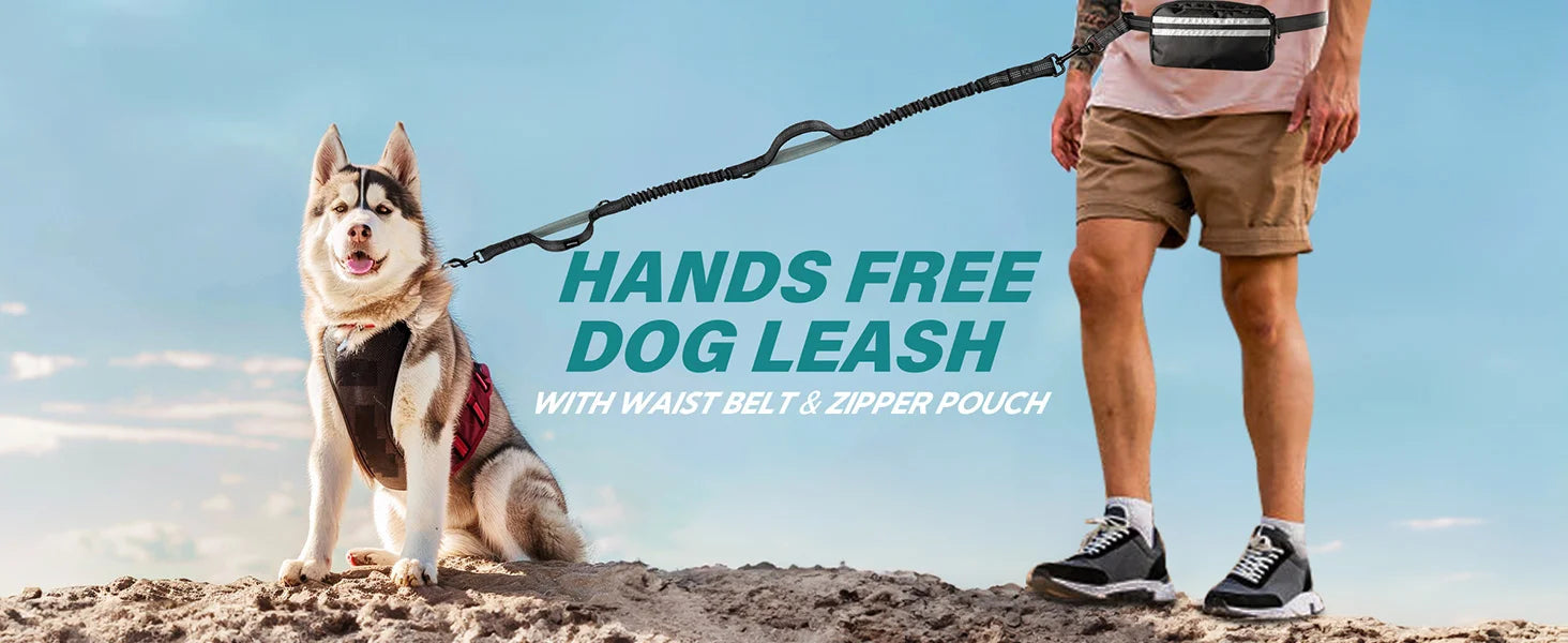 Double Hands Free Dog Leash – Bungee Waist Leash for Two Dogs