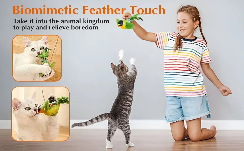 Chirping Bird Cat Toy – Interactive Hanging Plush for Hunting & Play