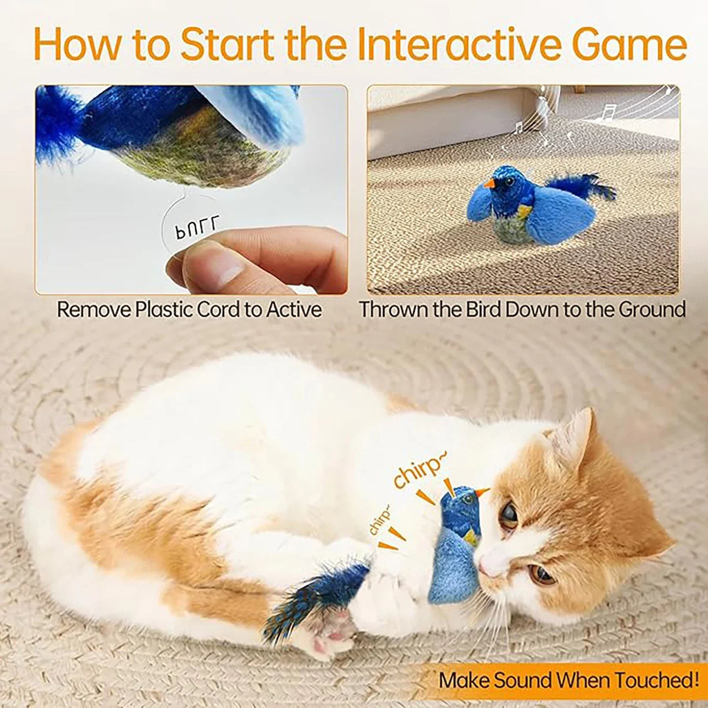 Chirping Bird Cat Toy – Interactive Hanging Plush for Hunting & Play