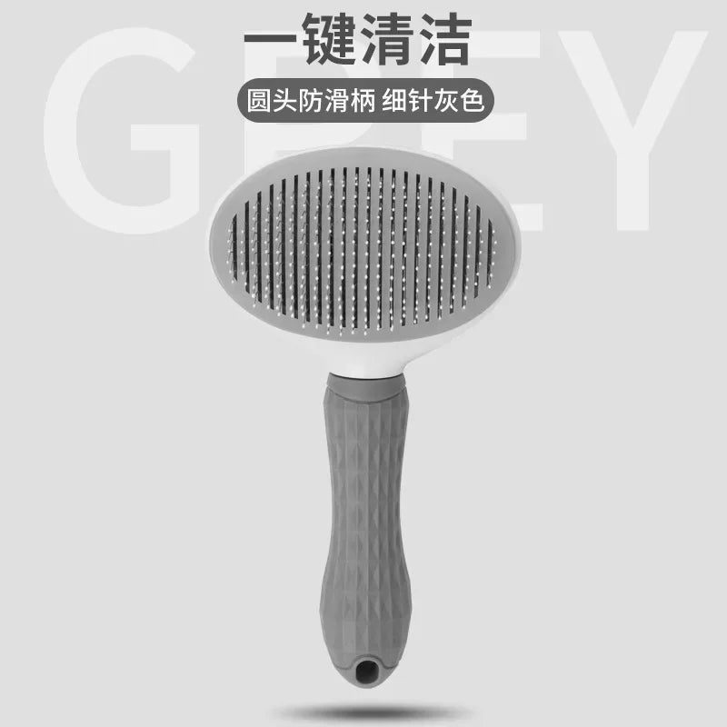 grey self-cleaning pet slicker brush displayed on a plain background