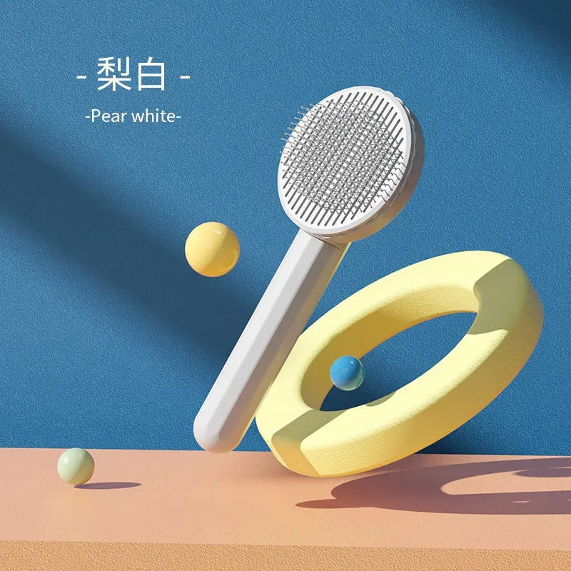 Pear white self-cleaning pet slicker brush displayed on a plain background