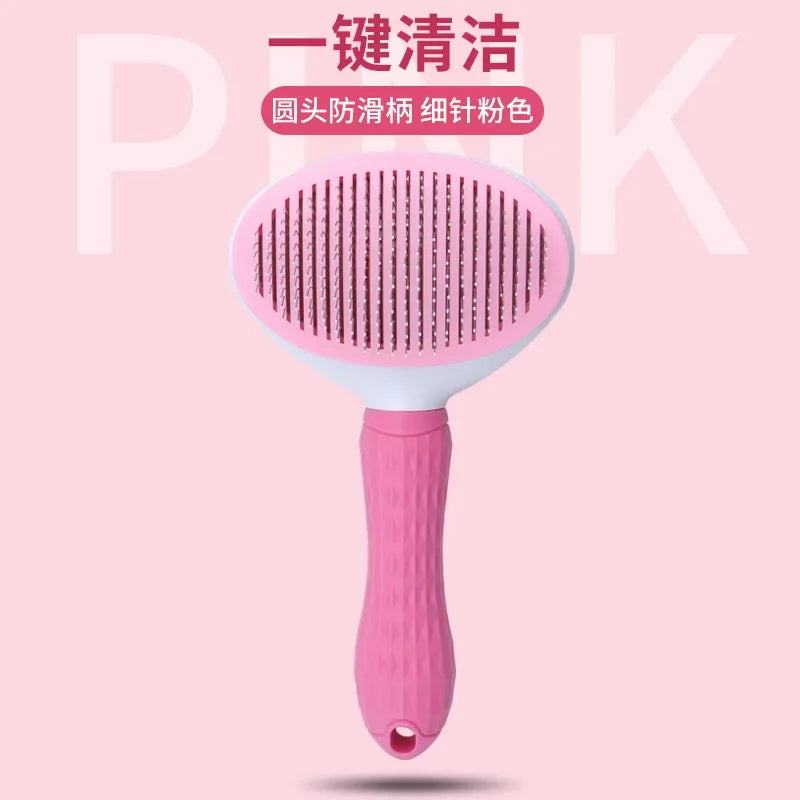 pink-cleaning pet slicker brush displayed on a plain background