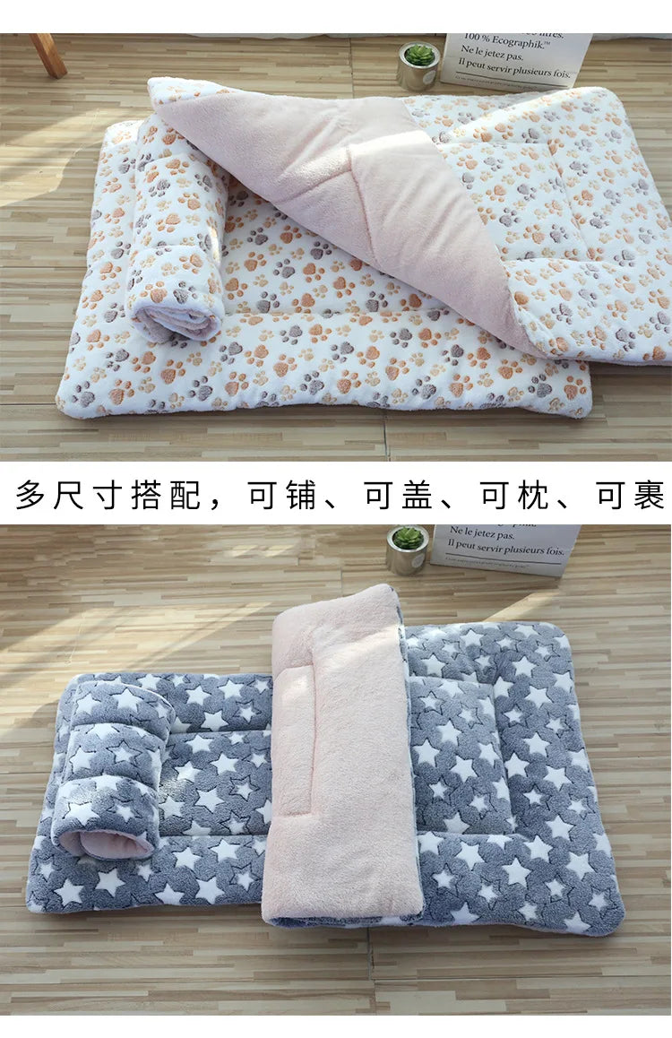 Reverse side of a double-sided pet mat showing material and pattern